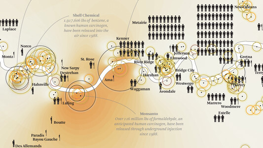 Details from Toxic Release Mapping, Petrochemical America, page 150–151. Illustration by Kate Orff. Courtesy of author.