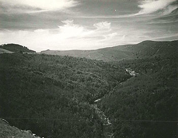 Robert E. Howe, #7, Yellowstone Falls and Headwaters of the East Fork of the Pigeon River, Section 2V of the Blue Ridge Parkway, 1955.   Robert E. Howe, #7, Yellowstone Falls and Headwaters of the East Fork of the Pigeon River, Section 2V of the Blue Ridge Parkway, 1955.