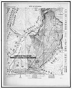 Sam Fowler, 1930 City of Atlanta quadrangle map, Druid Hills historic district, US 29, Atlanta, Fulton Country, Georgia.  Library of Congress, Historic American Buildings Survey HABS GA-2390-10. Sam Fowler, 1930 City of Atlanta quadrangle map, Druid Hills historic district, US 29, Atlanta, Georgia.  Library of Congress, Historic American Buildings Survey HABS GA-2390-10.