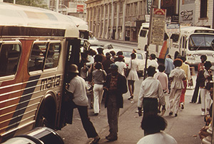 Jim Pickerell, Passengers board a MARTA bus during rush hour. June 1974, National Archives at College Park, DOCUMERICA Series 556787 .  Jim Pickerell, Passengers board a MARTA bus during rush hour, June 1974, National Archives at College Park, DOCUMERICA Series 556787 .