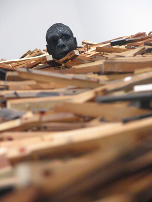 Radcliffe Bailey, Windward Coast, 2009-2011. Piano keys, plaster bust, and glitter, dimensions vary. Courtesy of Jack Shainman Gallery, New York. Radcliffe Bailey, Windward Coast, 2009-2011. Piano keys, plaster bust, and glitter, dimensions vary. Courtesy of Jack Shainman Gallery, New York.