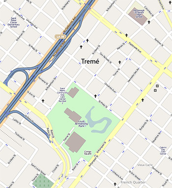 Map of the Neighborhood of Tremé.  © OpenStreetMap contributors, CC-BY-SA. Map of the Neighborhood of Tremé.  ©OpenStreetMap contributors, CC-BY-SA.