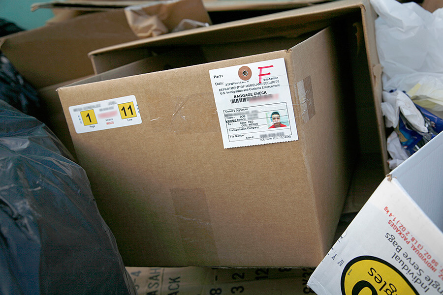 Susan Harbage Page, Department of Homeland Security box with label, Matamoros, Mexico, 2010. Susan Harbage Page, Department of Homeland Security box with label, Matamoros, Mexico, 2010.