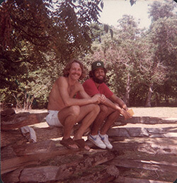 David Romtvedt and John Lane (in hat) as they drove cross country, Springfield, Illinois, 1978. David Romtvedt and John Lane (in hat) as they drove cross country, Springfield, Illinois, 1978.