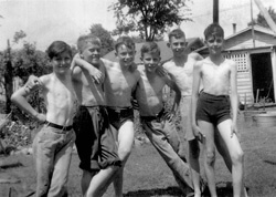 Ben Duncan, far right, soon after placement in first foster home, with neighborhood boys who were, he writes, "unfailingly kind and friendly." West End, Birmingham, Alabama, c. 1939. Ben Duncan, far right, soon after placement in first foster home, with neighborhood boys who were, he writes, "unfailingly kind and friendly." West End, Birmingham, Alabama, c. 1939.