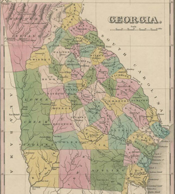 Anthony Finley, Map of Georgia, 1824, from The New General Atlas.  Birmingham Public Library Cartography Collection, digitized by the University of Alabama. Anthony Finley, Map of Georgia, 1824, from The New General Atlas.  Birmingham Public Library Cartography Collection, digitized by the University of Alabama.