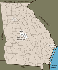 County Map of Georgia highlighting Bibb and Twiggs Counties. County Map of Georgia highlighting Bibb and Twiggs Counties.