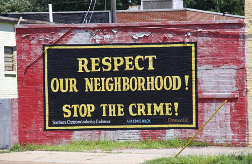 Wanda Rushing, Wall painting in Orange Mound neighborhood, intersection of Airways Boulevard and Lamar Avenue, Memphis, TN, 2009.  Wanda Rushing, Wall painting in Orange Mound neighborhood, intersection of Airways Boulevard and Lamar Avenue, Memphis, TN, 2009.