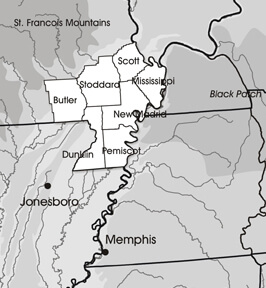 Bruce Moses, Missouri Bootheel map, 2009.  Bruce Moses, Missouri Bootheel map, 2009.