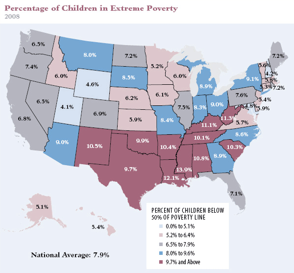 The Southern Education Foundation, Percentage of Children in Extreme Poverty, 2008. The Southern Education Foundation, Percentage of Children in Extreme Poverty, 2008.