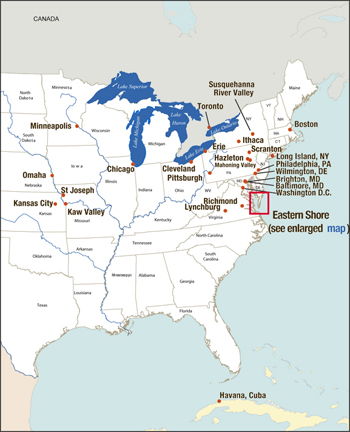Eastern Shore Map, area highlighted. Eastern Shore Map, area highlighted.