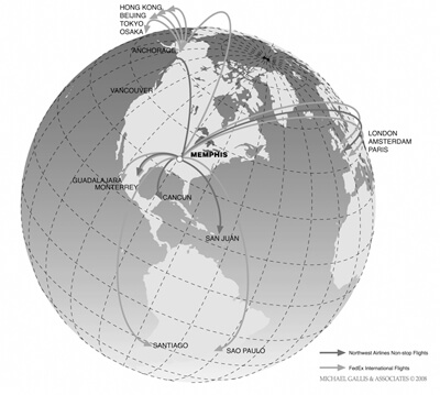 Michael Gallis and Associates, FedEx and Northwest Airlines Routes, 2008. Michael Gallis and Associates, FedEx and Northwest Airlines Routes, 2008.