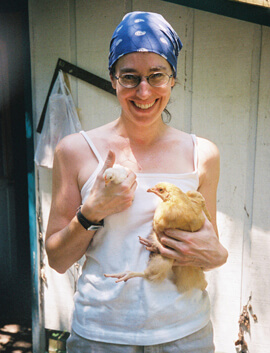 Bill DeLoach, Allison Adams with two of her first chicks, Isabel and Josephine, Decatur, Georgia, July 2004.  Bill DeLoach, Allison Adams with two of her first chicks, Isabel and Josephine, Decatur, Georgia, July 2004.