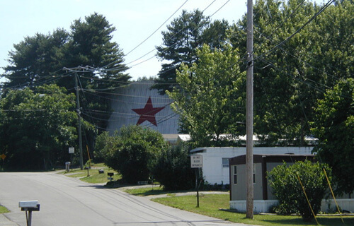Paul Johnson, Screen of Starlite Drive-In with Starlite Mobile Home Park in the foreground, Christiansburg, VA, 2008. Paul Johnson, Screen of Starlite Drive-In with Starlite Mobile Home Park in the foreground, Christiansburg, VA, 2008.