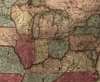 G. Woolworth Colton, Detail from Map of the United States of America, 1850.  G. Woolworth Colton, Detail from Map of the United States of America, 1850.