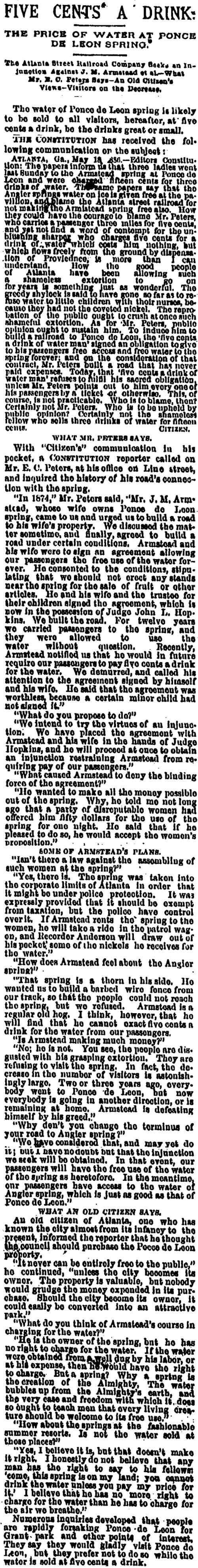 "Five Cents a Drink," Atlanta Constitution, May 19, 1886, p. 7 "Five Cents a Drink," Atlanta Constitution, May 19, 1886, p. 7