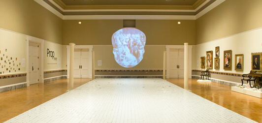 Juan Logan, Welcome Home video in its exhibit context, Charleston, South Carolina, 2009. Photo: Rick Rhodes. Juan Logan, Welcome Home video in its exhibit context, Charleston, South Carolina, 2009. Photo: Rick Rhodes.