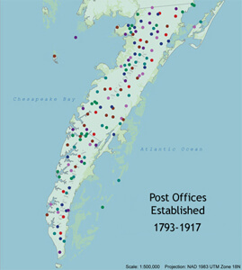 Expansion of Post Offices along the Eastern Shore from 1793-1917. Expansion of Post Offices along the Eastern Shore from 1793-1917.