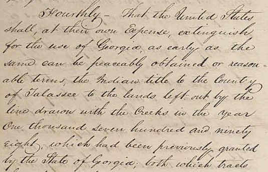 Detail of Treaty regarding Georgia's Western Lands, 1802. Courtesy of the Ad Hoc collection, Georgia Archives, University System of Georgia. Detail of Treaty regarding Georgia's Western Lands, 1802. Courtesy of the Ad Hoc collection, Georgia Archives, University System of Georgia.