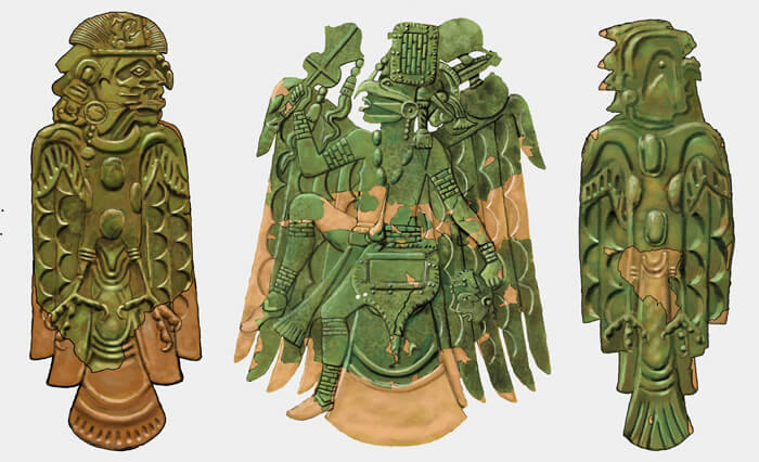 Three examples of Mississippian culture avian themed repoussé copper plates, April 20, 2012. Image by Herb Roe. Courtesy of Wikimedia Commons. Creative Commons license CC BY-SA 3.0.