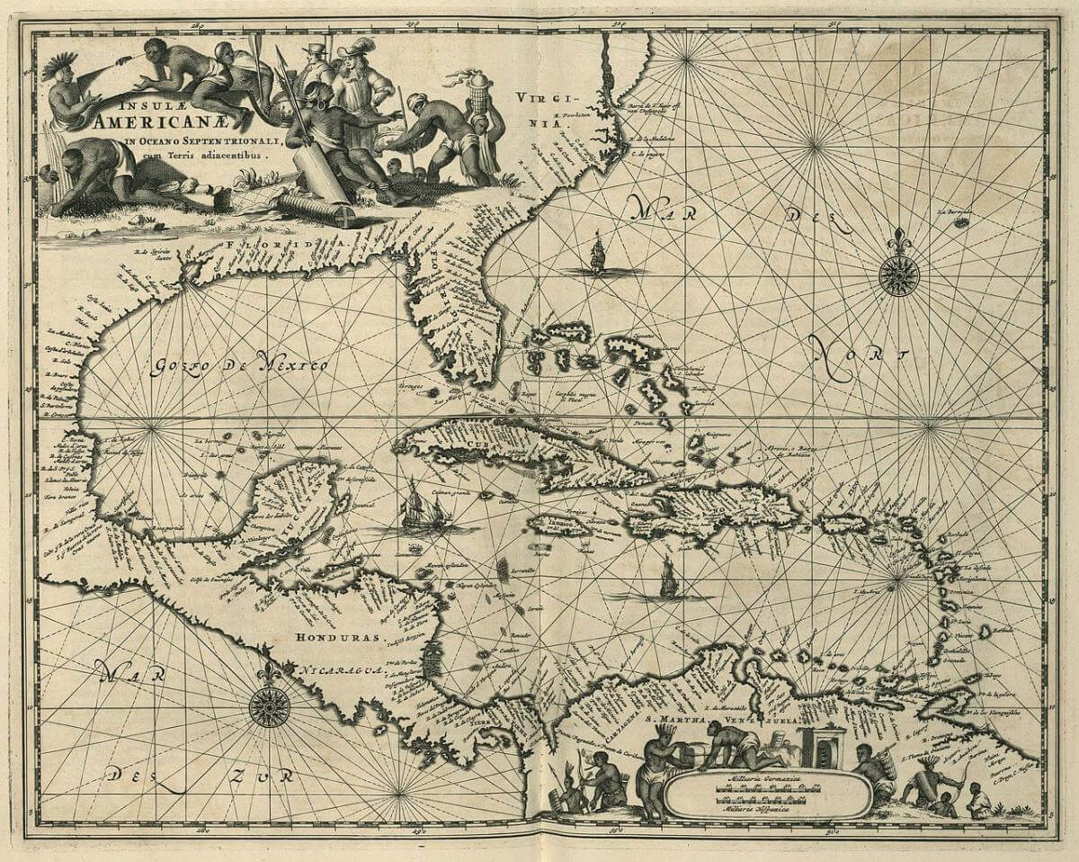 Map of the Caribbean region, ca. 1671. Map by unknown creator. Courtesy of Wikimedia Commons. Image is in public domain. Map of the Caribbean region, ca. 1671