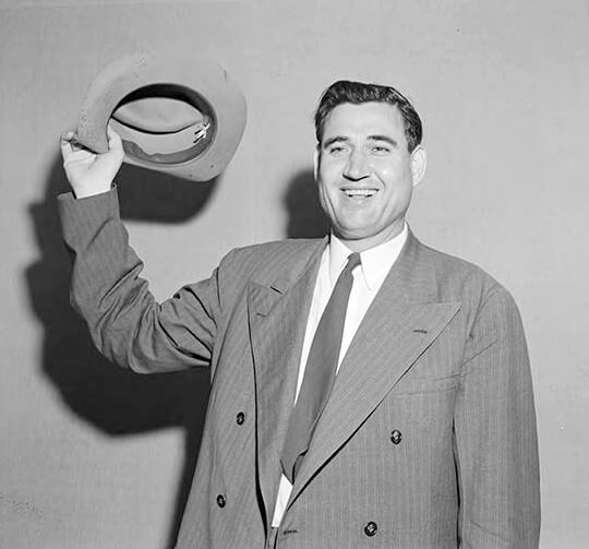 James "Big Jim" Folsom while campaigning for governor, Mobile, Alabama, June 6, 1946. Photograph by unknown creator. Originally published in the Mobile Press-Register. Courtesy of the Alabama Media Group Collection, Alabama Department of Archives and History.