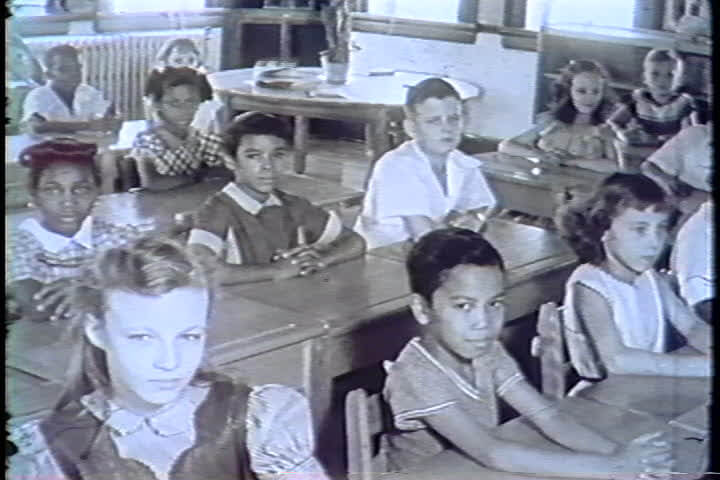 WSB-TV newsfilm clip of an interracial classroom, New Orleans, Louisiana, December 1, 1960. Video still by WSB-TV Atlanta. Courtesy of the Civil Rights Digital Library, Walter J. Brown Media Archives, University of Georgia.