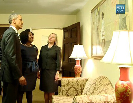 Ruby Bridges and President Barack Obama discussing Norman Rockwell's