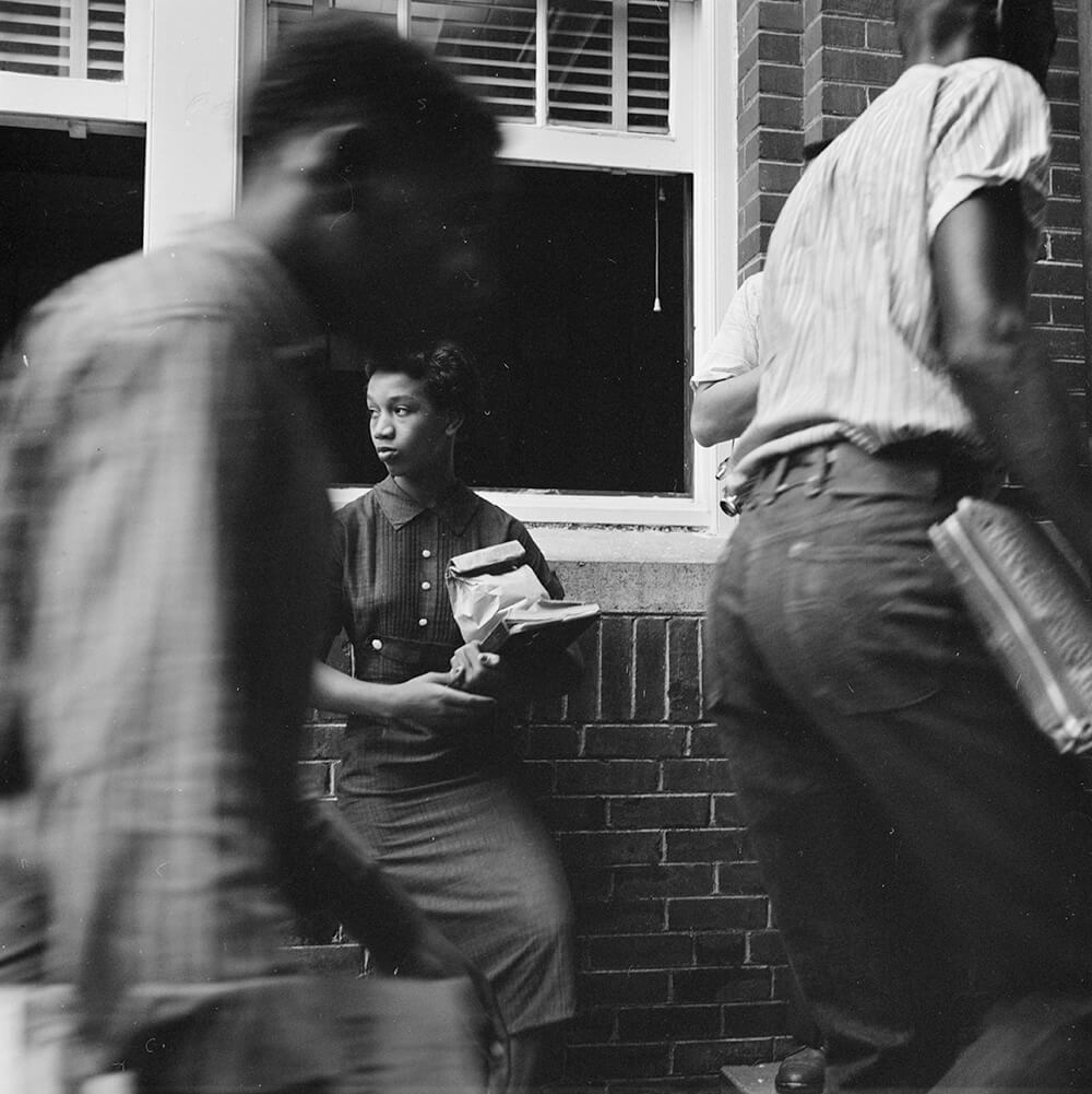 African American students arriving without incident at Van Buren High School, Little Rock, Arkansas, September 1958. Photograph by John T. Bledsoe. Courtesy of the Library of Congress Prints and Photographs Division, loc.gov/pictures/item/2003673955.