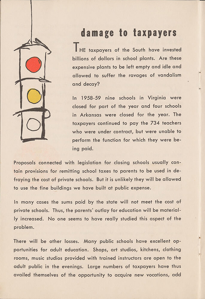 Page from Can We Afford to Close Our Public Schools?, December 1959. Booklet by unknown creator. Courtesy of the Beverly Long Papers, Stuart A. Rose Manuscript, Archives, and Rare Book Library, Emory University.