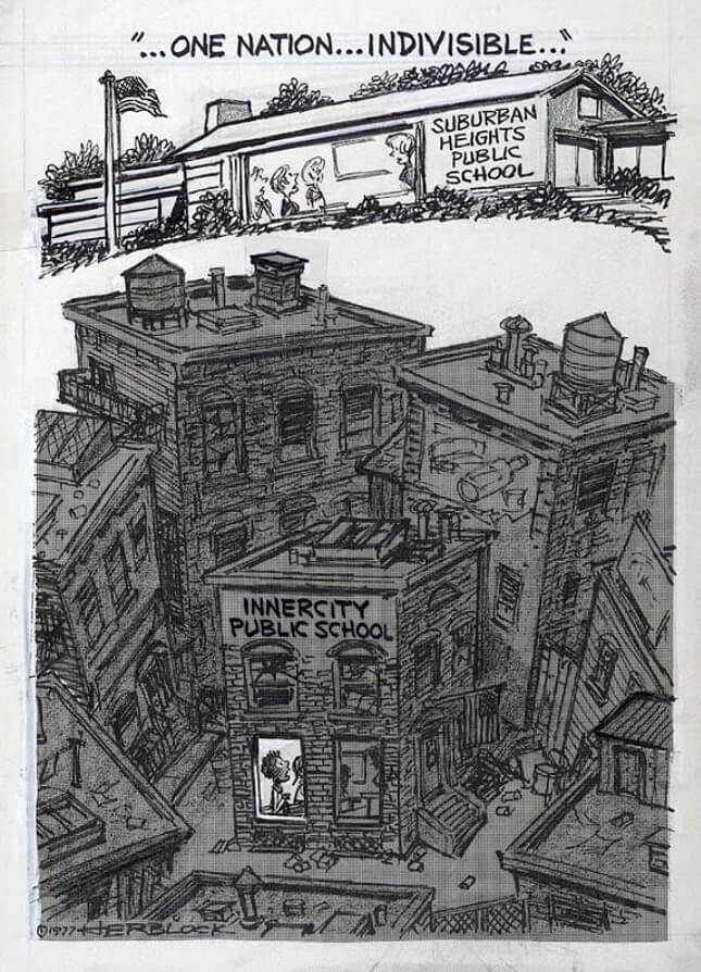 "... One nation ... indivisible," February 22, 1977. Cartoon by Herbert Block. Originally published in the Washington Post. Courtesy of the Herb Block Foundation and the Library of Congress Prints and Photographs Division, loc.gov/pictures/item/00652246.