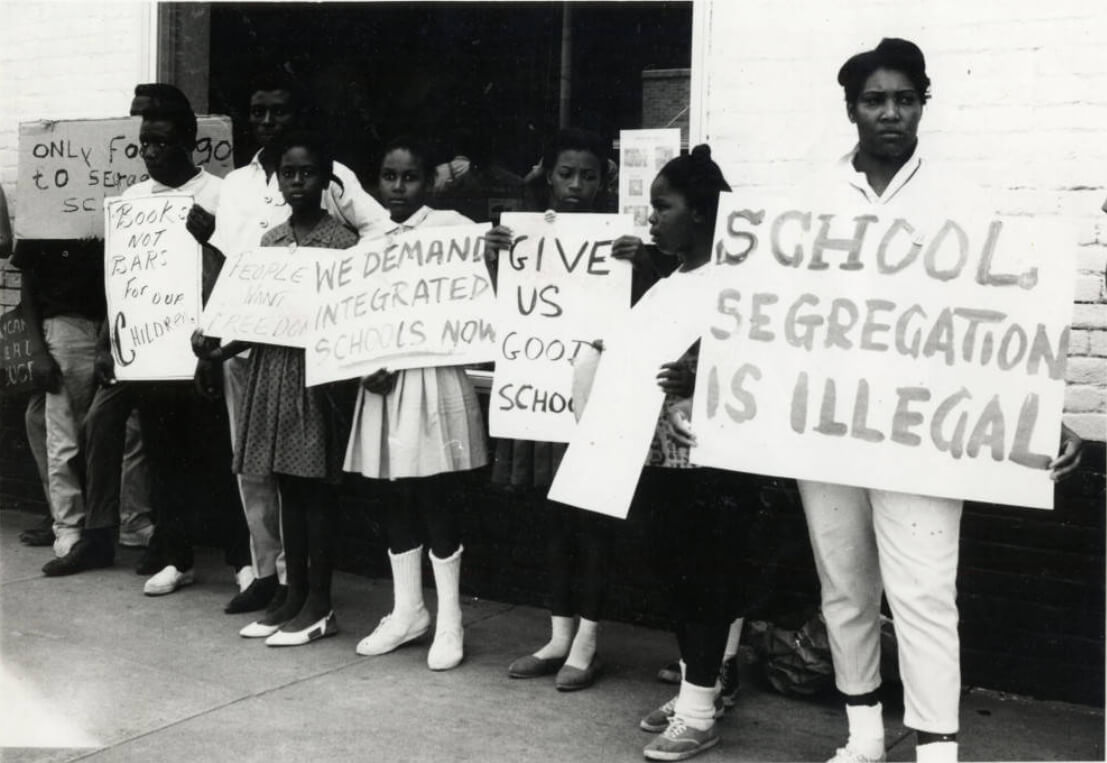 Children and adults picketing for school integration, West Point, Mississippi, ca. 1965. Photograph by unknown creator. Courtesy of the General Photograph Collection, Mississippi State University Libraries.