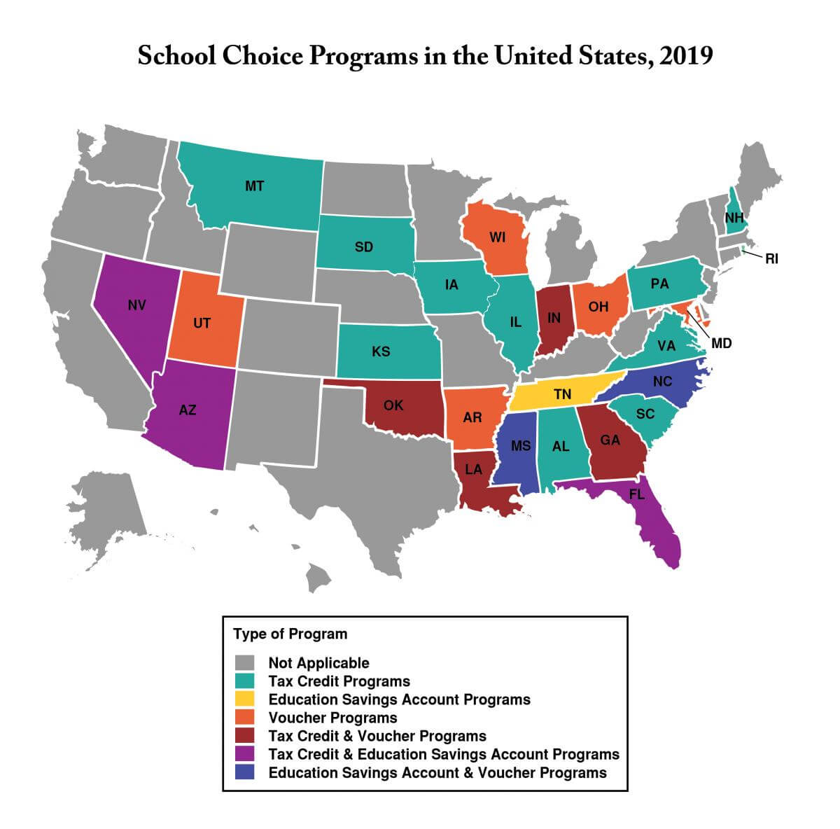 School Choice Programs in the United States, 2019. Map by Steve Suitts. Courtesy of the Southern Education Foundation.