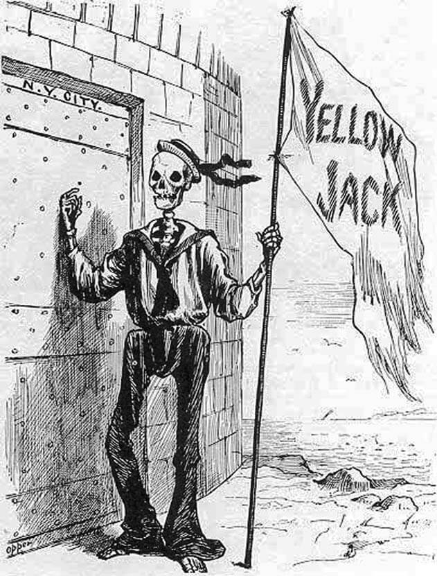 Death as a sailor bringing yellow fever to New York. Illustration by unknown creator, published by Frank Leslie's Illustrated Newspaper. Courtesy of the Civil War Profiles website. Death as a sailor bringing yellow fever to New York. Illustration by unknown creator, published by Frank Leslie's Illustrated Newspaper. Courtesy of the Civil War Profiles website.