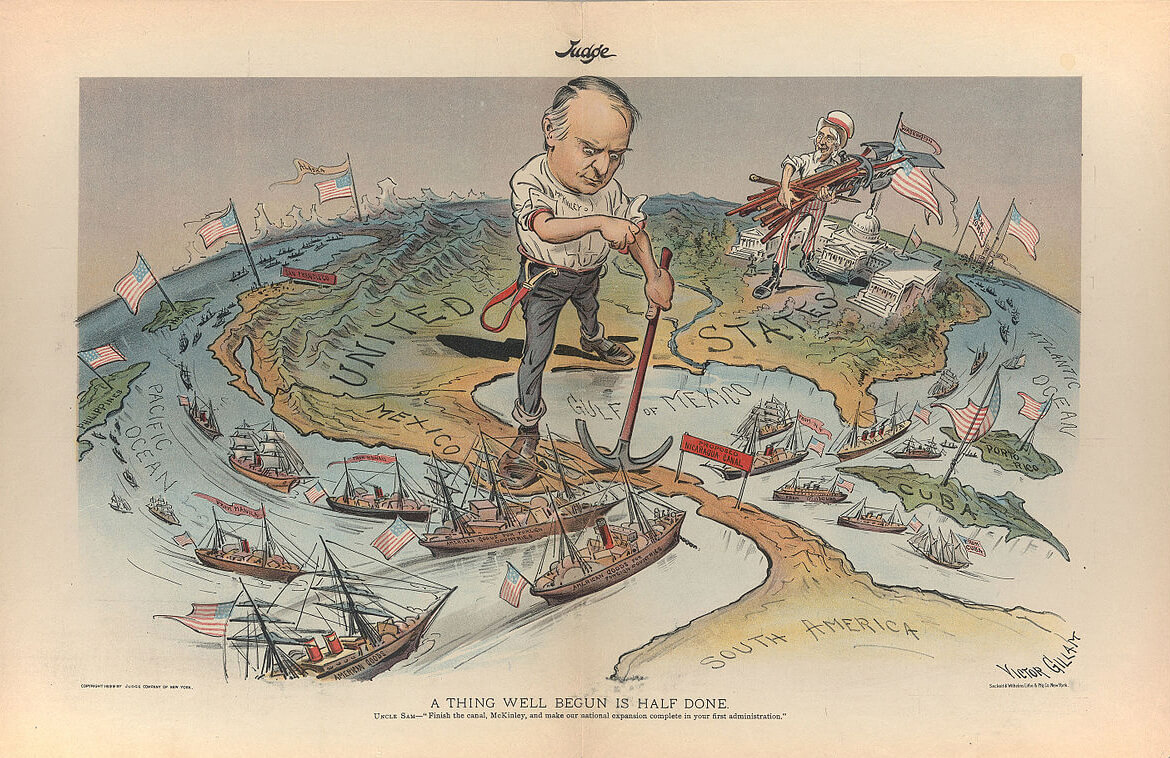 American Imperialism. A Thing Well Begun is Half Done, 1899. Illustration by Victor Gillam. Courtesy of Wikimedia Commons. Illustration is in public domain. American Imperialism. A Thing Well Begun is Half Done, 1899. Illustration by Victor Gillam. Courtesy of Wikimedia Commons. Illustration is in public domain.