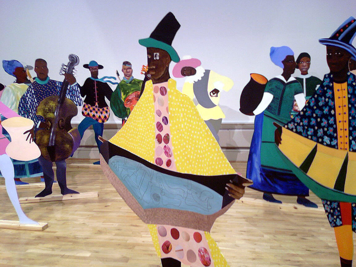 Talking on Corners - Speaking in Tongues Exhibition. Harris Art Gallery and Museum, 2008. Artwork by Lubaina Himid. Photograph by Flickr user drinksmachine, October 6, 2007. Courtesy of drinksmachine. CC BY-NC-ND 2.0. Talking on Corners - Speaking in Tongues Exhibition. Artwork by Lubaina Himid, Harris Art Gallery and Museum. Photograph by Flickr user drinksmachine, October 6, 2007. Creative Commons license CC BY-NC-ND 2.0.