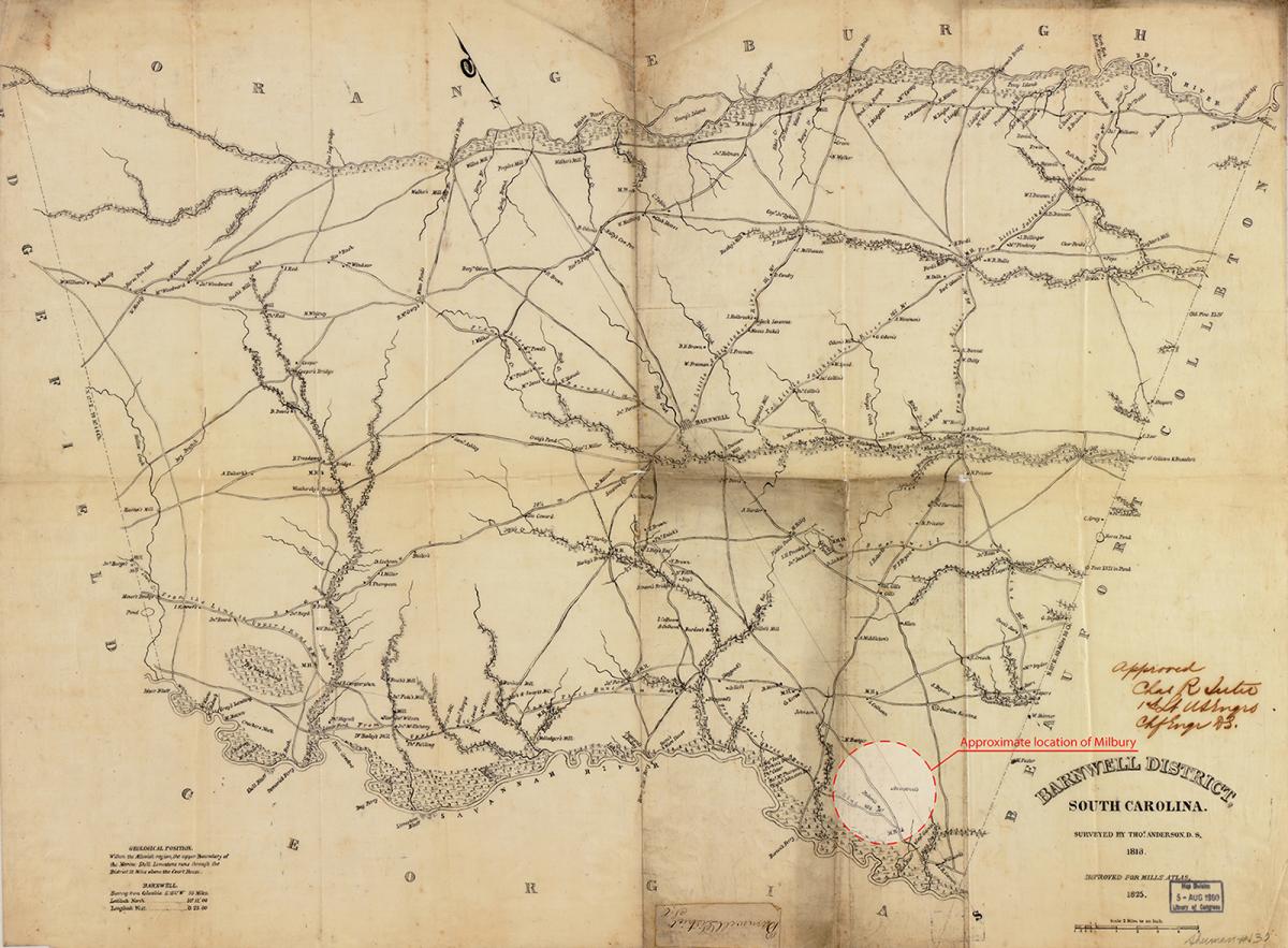 Barnwell District, South Carolina, ca. 1825. Map by Robert Mills and Anderson Thomas (surveyor). Courtesy of the Library of Congress Geography and Map Division, loc.gov/resource/g3913b.cws00130.