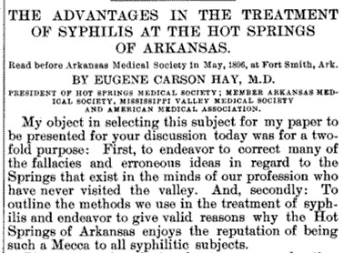 Excerpt from "The Advantages in the Treatment of Syphilis at the Hot Springs of Arkansas," 1897. Screenshot by Southern Spaces. Originally published in the Journal of the American Medical Association 28, no. 6 (1897): 251–253.