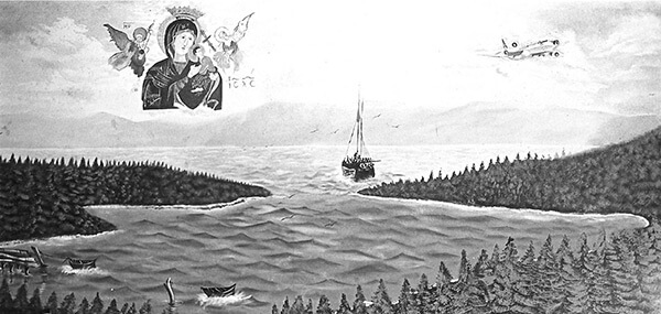 Crossing the Water, Notre Dame d'Haiti Catholic Church, Little Haiti, Miami. Mural by Alex Jean Altidor. Photo by Jerry Berndt. Courtesy of New York University Press. Crossing the Water, Notre Dame d'Haiti Catholic Church, Little Haiti, Miami. Mural by Alex Jean Altidor. Photo by Jerry Berndt. Courtesy of New York University Press.