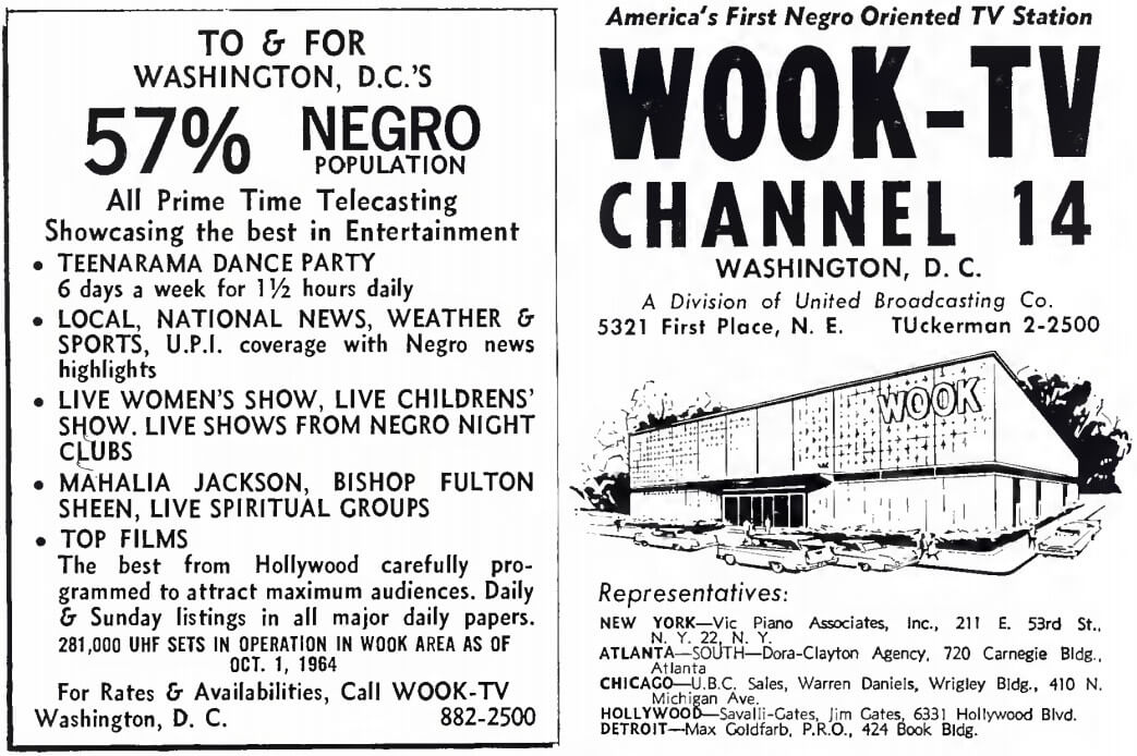 WOOK-TV, which broadcast Teenarama Dance Party, was the first black oriented television station in the country. 1965, Broadcasting Yearbook, p. A-10. WOOK-TV, which broadcast Teenarama Dance Party, was the first black oriented television station in the country. 1965, Broadcasting Yearbook, p. A-10.