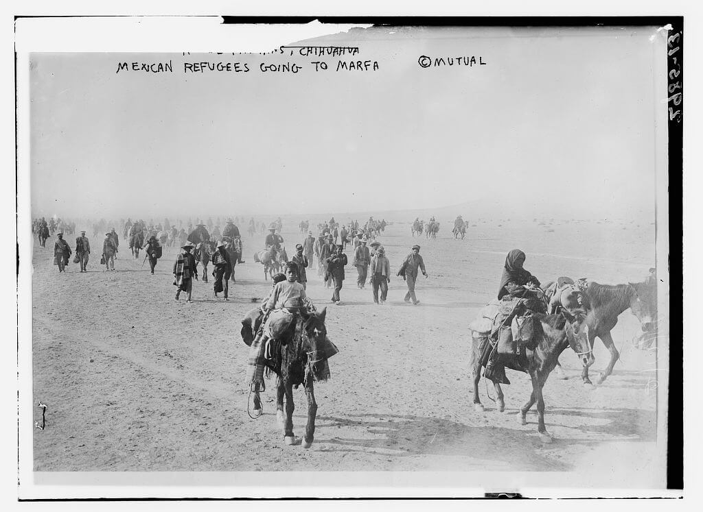 Mexican refugees going to Marfa, Texas, ca. 1910–1915. Photograph by Bain News Service. Courtesy of the Library of Congress Prints and Photographs Division, loc.gov/pictures/item/2014695398. Mexican refugees going to Marfa, Texas, ca. 1910–1915. Photograph by Bain News Service. Courtesy of the Library of Congress Prints and Photographs Division, loc.gov/pictures/item/2014695398.