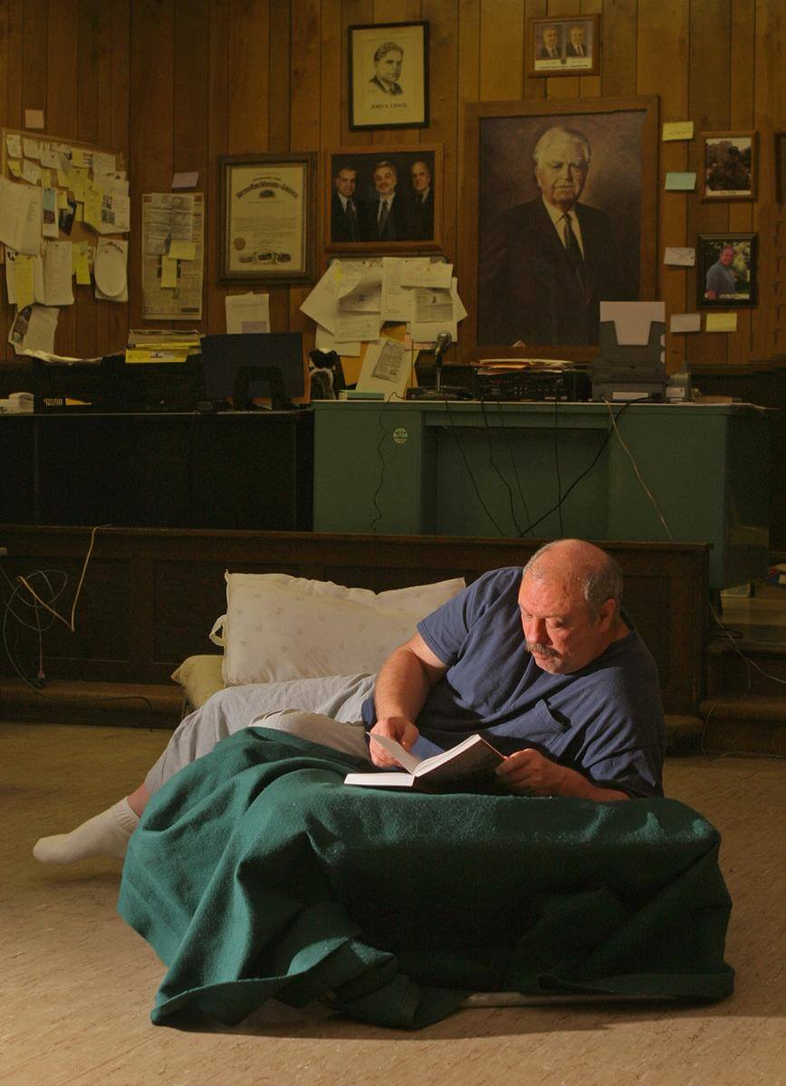 UMWA miner, 48, lost his job and then his house. He now sleeps in his local union hall. Cannelton, WV, 2005. UMWA miner, 48, lost his job and then his house. He now sleeps in his local union hall. Cannelton, WV, 2005.