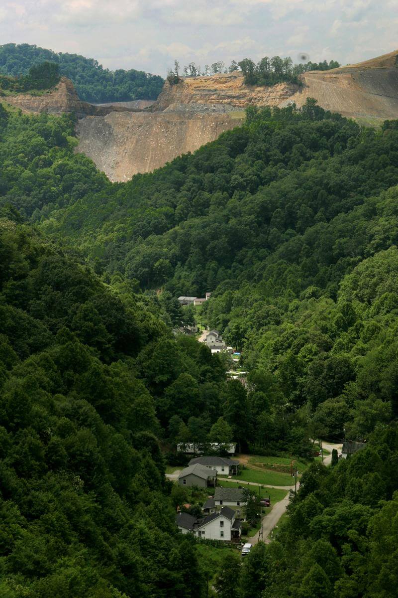 Mountaintop removal/mine site above McRoberts, Kentucky in Letcher County, 2005. Mountaintop removal/mine site above McRoberts, Kentucky in Letcher County, 2005.