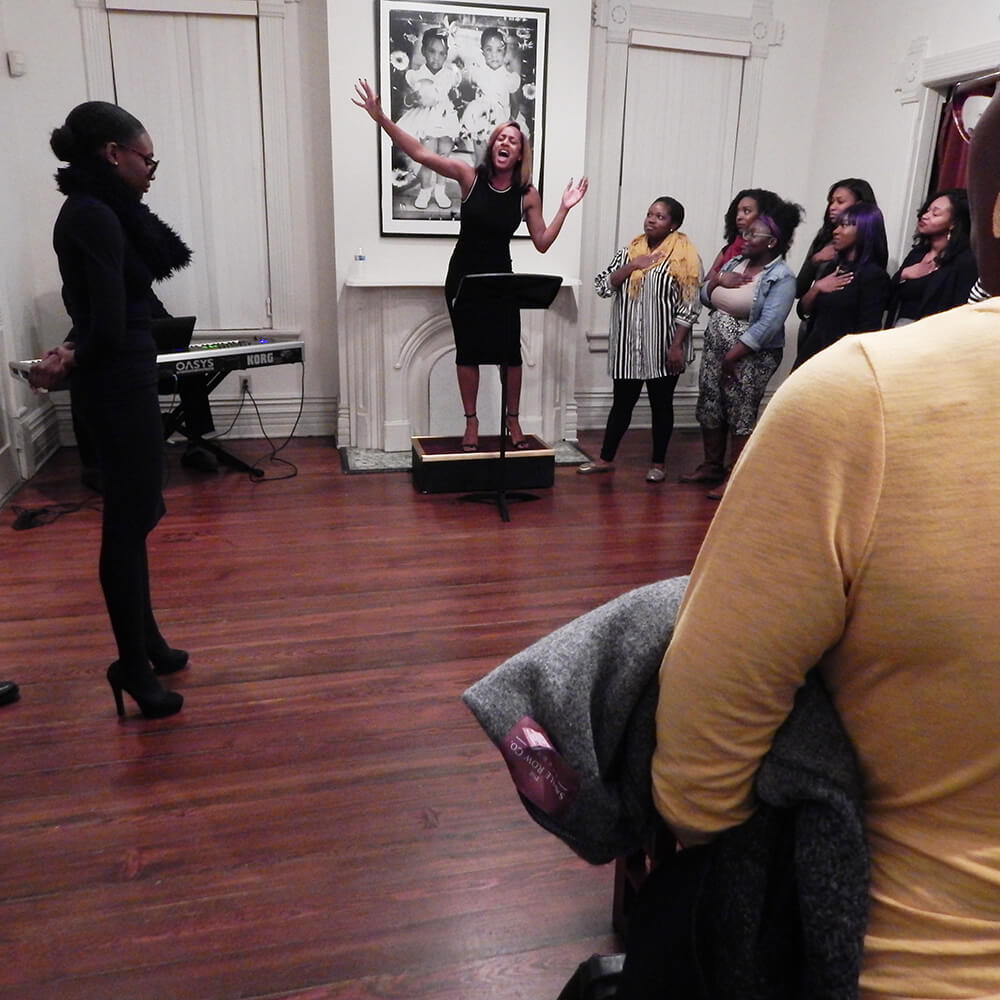 "Karrah 4 Prez" performed at the Hammonds House Museum, Atlanta, Georgia, November 22, 2015. Photograph by Jordan Streiff. Courtesy of LiFT Art Salon. "Karrah 4 Prez" performed at the Hammonds House Museum, Atlanta, Georgia, November 22, 2015. Photograph by Jordan Streiff. Courtesy of LiFT Art Salon.