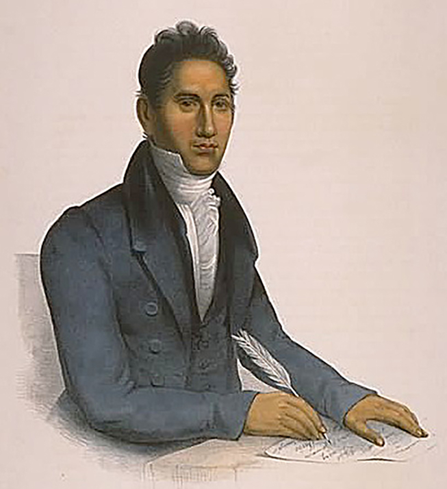 John Ridge (ca. 1802 – June 22, 1839), 1825. Portrait by Charles Bird King (1785–1862). Courtesy of Wikimedia Commons. Image is in public domain. John Ridge (ca. 1802 – June 22, 1839), 1825. Portrait by Charles Bird King. Courtesy of Wikimedia Commons. Image is in public domain.