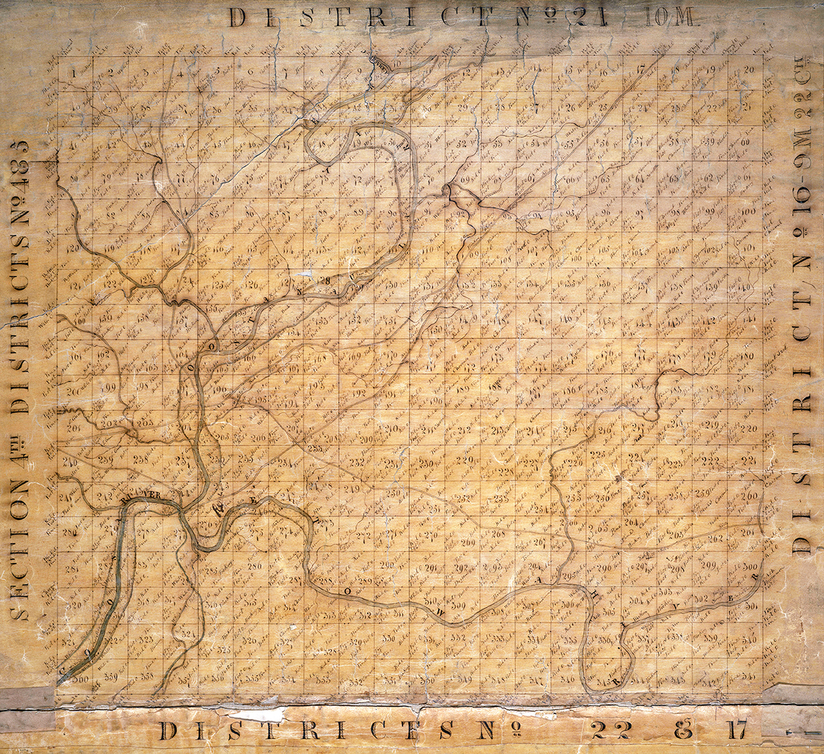 Cherokee County, Section 3, District 23, 1832. Map by surveyor John Harvey. Courtesy of the District Plats of Survey collection, Georgia Archives, University System of Georgia. Cherokee County, Section 3, District 23, 1832. Map by surveyor John Harvey. Courtesy of the District Plats of Survey collection, Georgia Archives, University System of Georgia.