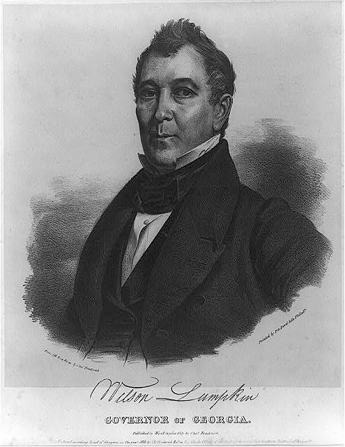 Wilson Lumpkin, Governor of Georgia, ca 1838. Print by unknown artist. Courtesy of the Library of Congress Prints and Photographs Division, loc.gov/pictures/resource/cph.3a17596/. Wilson Lumpkin, Governor of Georgia, ca 1838. Print by unknown artist. Courtesy of the Library of Congress Prints and Photographs Division, loc.gov/pictures/resource/cph.3a17596/.