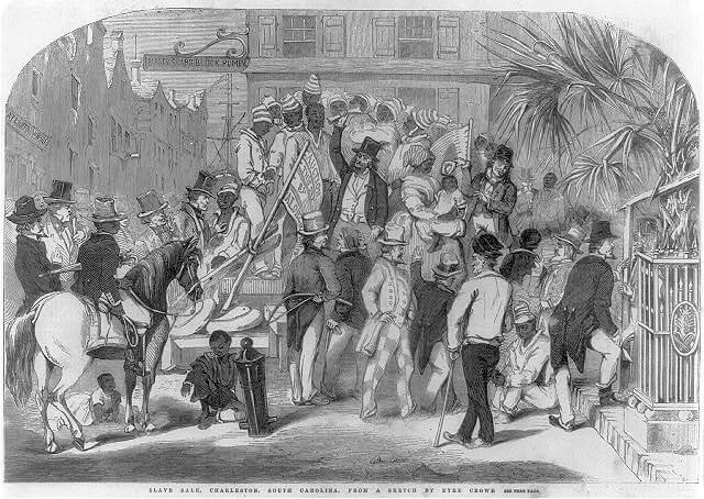 Slave sale, Charleston, South Carolina, 1856. Sketch by Eyre Crowe. Courtesy of the Library of Congress Prints and Photographs Division, loc.gov/item/2006687271.