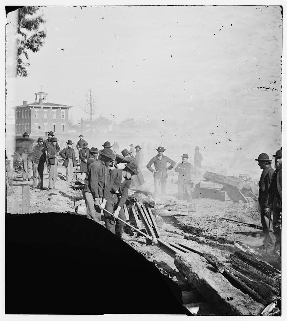 Sherman's men destroying railroad, Atlanta, Georgia, 1864. Photograph by George N. Barnard. Courtesy of the Library of Congress Prints and Photographs Division, loc.gov/item/cwp2003005432/PP.