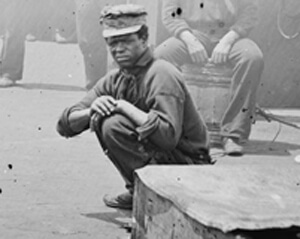 Detail of Siah Carter on the USS Monitor, James River, Virginia, 1862. Courtesy of the Library of Congress. Detail of Siah Carter on the USS Monitor, James River, Virginia, 1862. Courtesy of the Library of Congress.